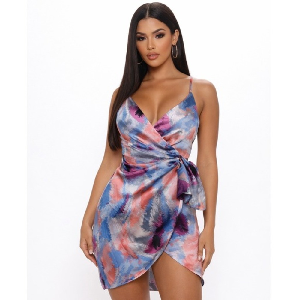 Y&i Willa Multi Color Silk Wrap Mini‎ Dress NWT